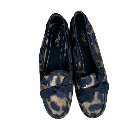 Giambattista Valli Leopard Print Leather Canvas Slip-On Flats Women's EU Size 37 - Picture 2 of 8